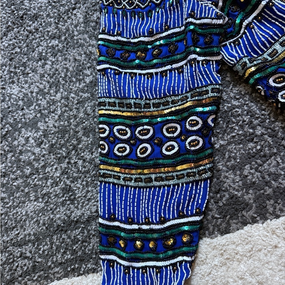 Niteline by Della Roufogali Silk Blue and Black Beaded Womens Jacket- Large - Picture 3 of 11